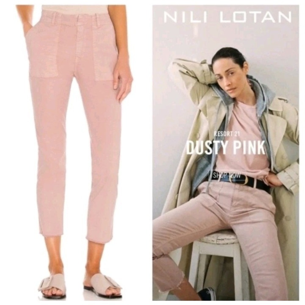 Nili Lotan Jenna Pant Dusty Pink $325 Pocket Women's Size 8 Fringe Crop